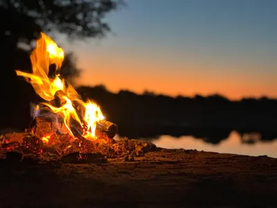 Campfire at dusk