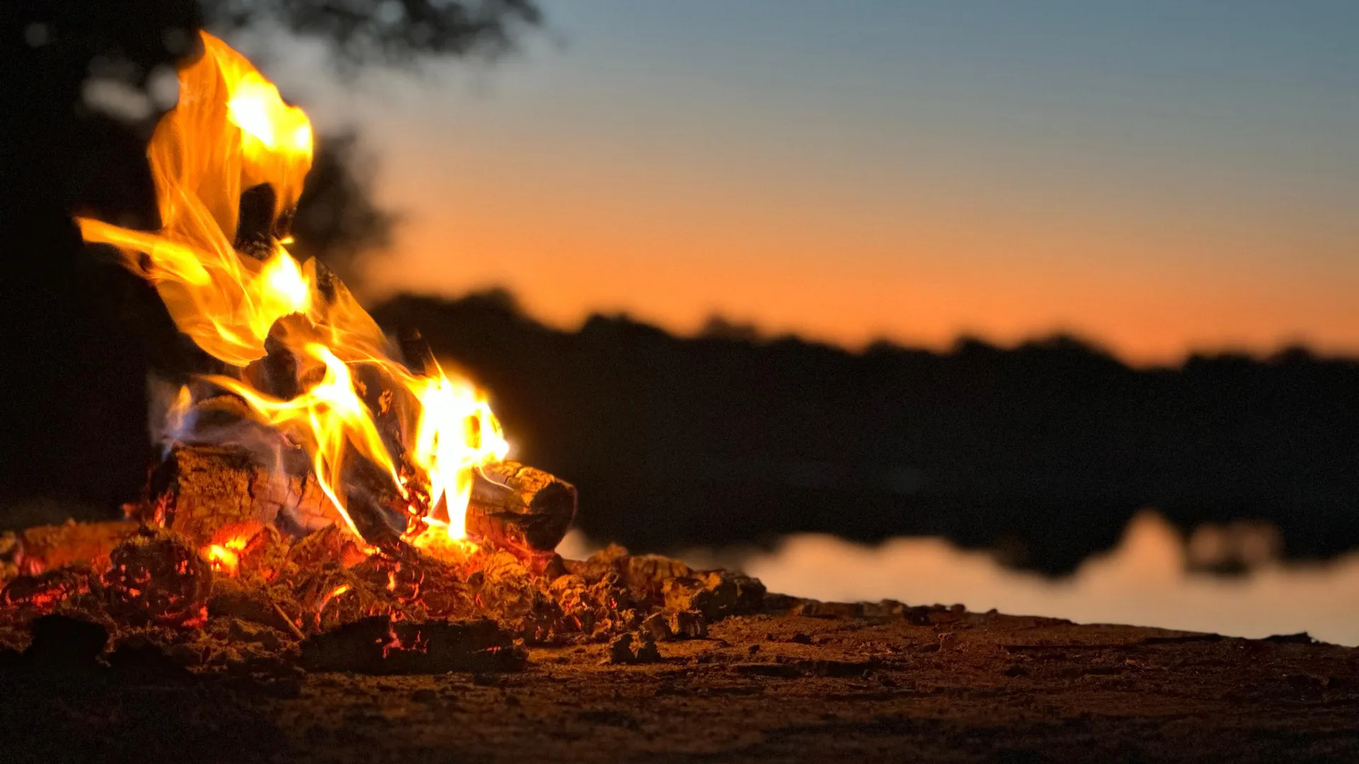 Campfire at dusk